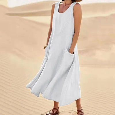 Jazmine – Luftiges, ärmelloses Maxikleid aus Leinenmischung