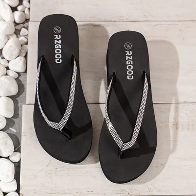 Romilda – Damen-Plateau-Flip-Flops mit Strasssteinen