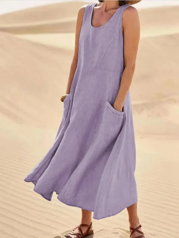 Jazmine – Luftiges, ärmelloses Maxikleid aus Leinenmischung