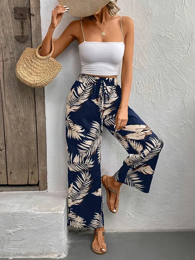 Denielle – Stilvolle Hose mit weitem Bein und Blattmuste