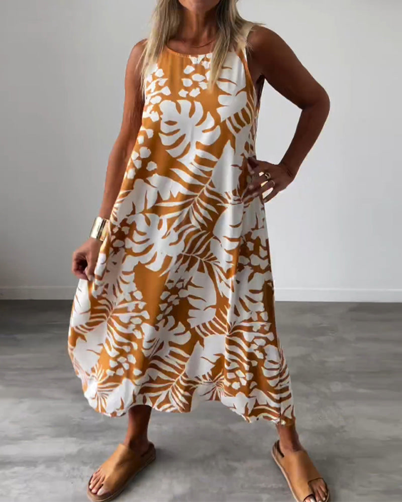 LUCY ÄRMELLOSES KLEID MIT BLÄTTERMUSTER