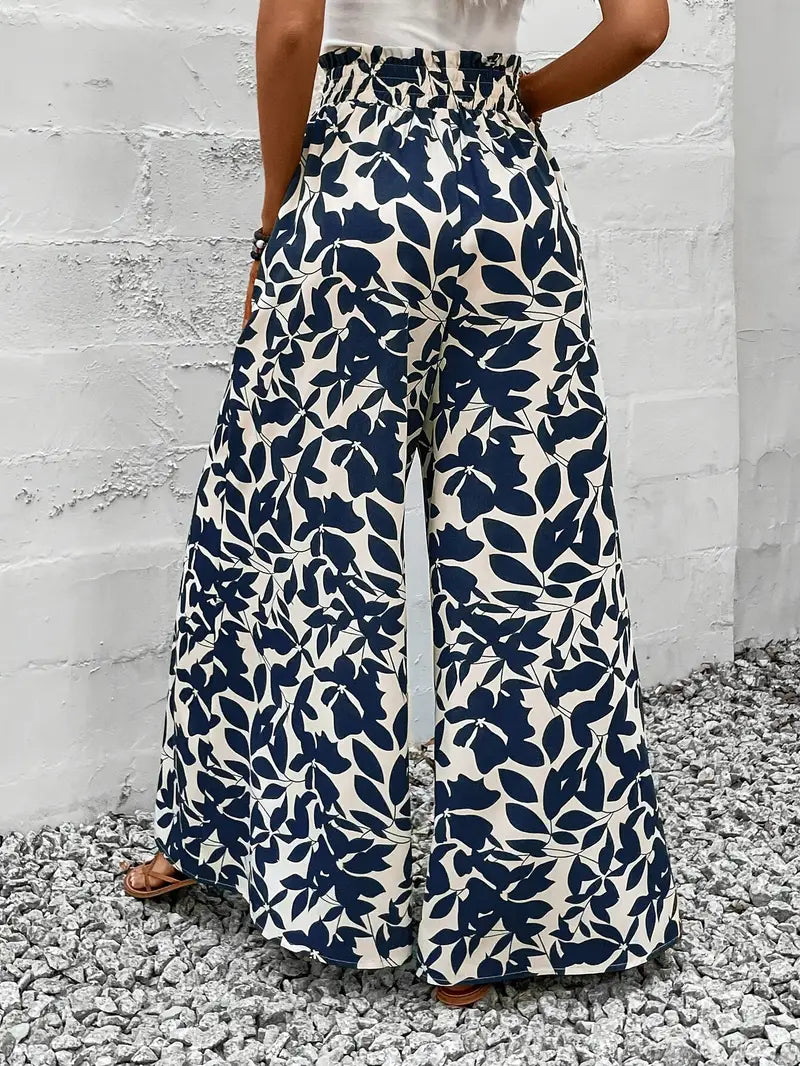 Ivy – Marineblaue Hose mit weitem Bein und Blattmuster