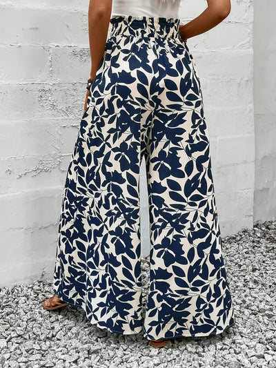 Ivy – Marineblaue Hose mit weitem Bein und Blattmuster