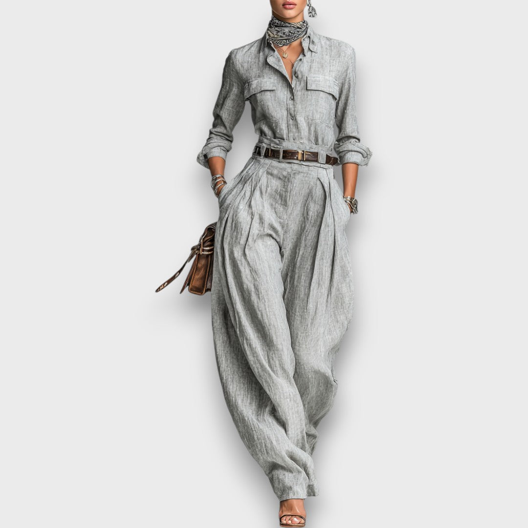 Malvine – Zweiteiliges Set aus Baumwoll-Leinen mit Gürtel