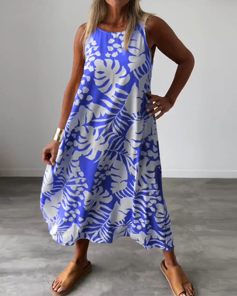LUCY ÄRMELLOSES KLEID MIT BLÄTTERMUSTER