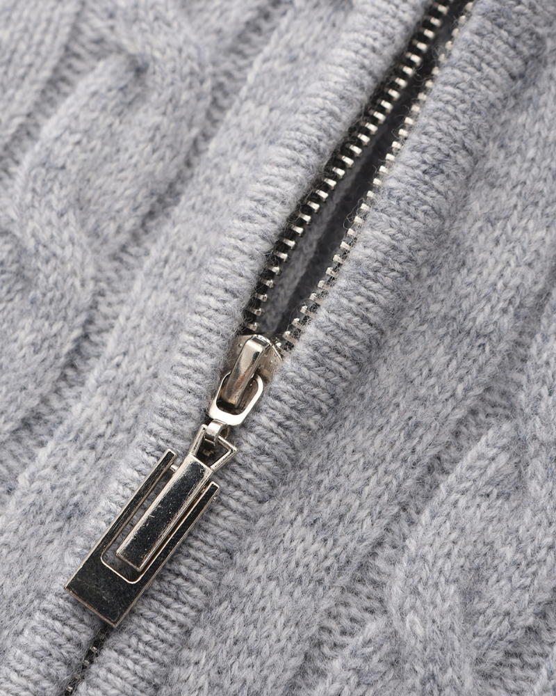 Roman | Chunky knit Herren Chasmere Pullover mit Kabelstrickmuster & Halb Reißverschluss Kragen
