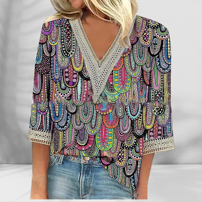 ALIS™ | Boho-Bluse mit floralen Mustern und langen Ärmeln