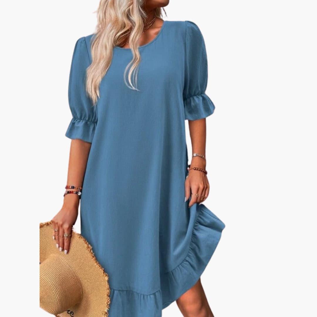 Kleid Damen - Freizeitkleid mit Volants und Puffärmeln Sommer