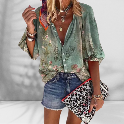 MARY™ | Boho-Bluse mit floralem Muster und kurzen Ärmeln