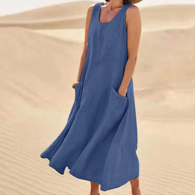Jazmine – Luftiges, ärmelloses Maxikleid aus Leinenmischung