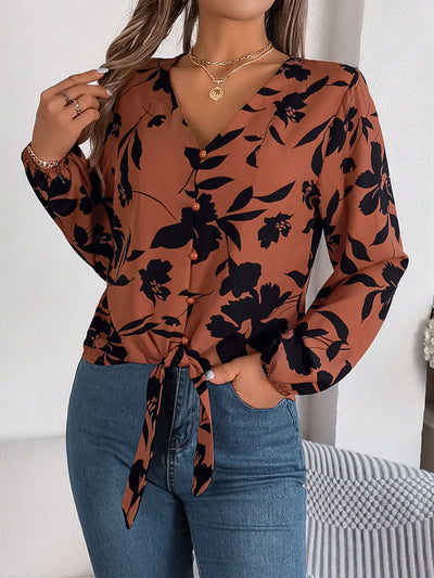 Victoria - Elegante Bluse mit V-Ausschnitt, Print und langen Ärmeln
