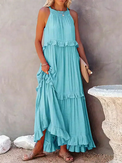 Boho Maxikleid mit Volants & Neckholder-Ausschnitt – Sommerlich & Feminin