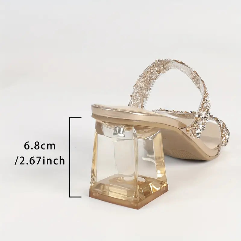 Melisette – Sandalen mit transparentem Blockabsatz und Glitzerriemen