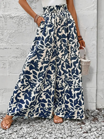 Ivy – Marineblaue Hose mit weitem Bein und Blattmuster