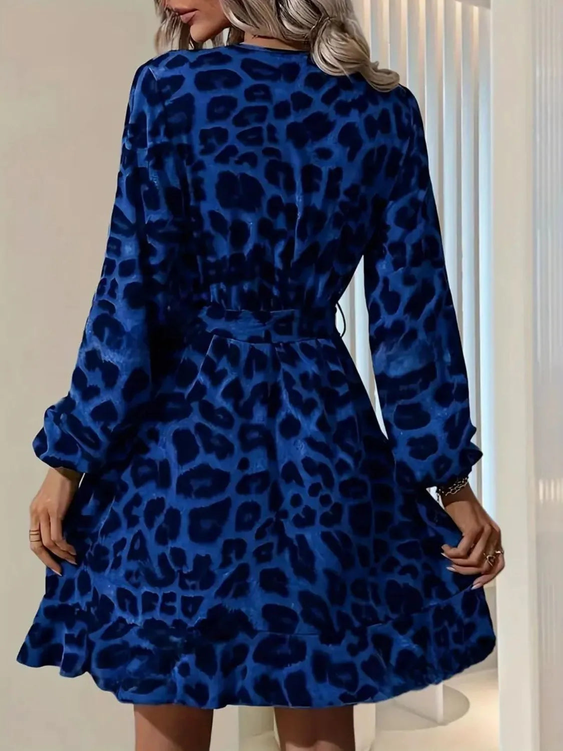 Printed Surplice Balloon Sleeve Mini Dress