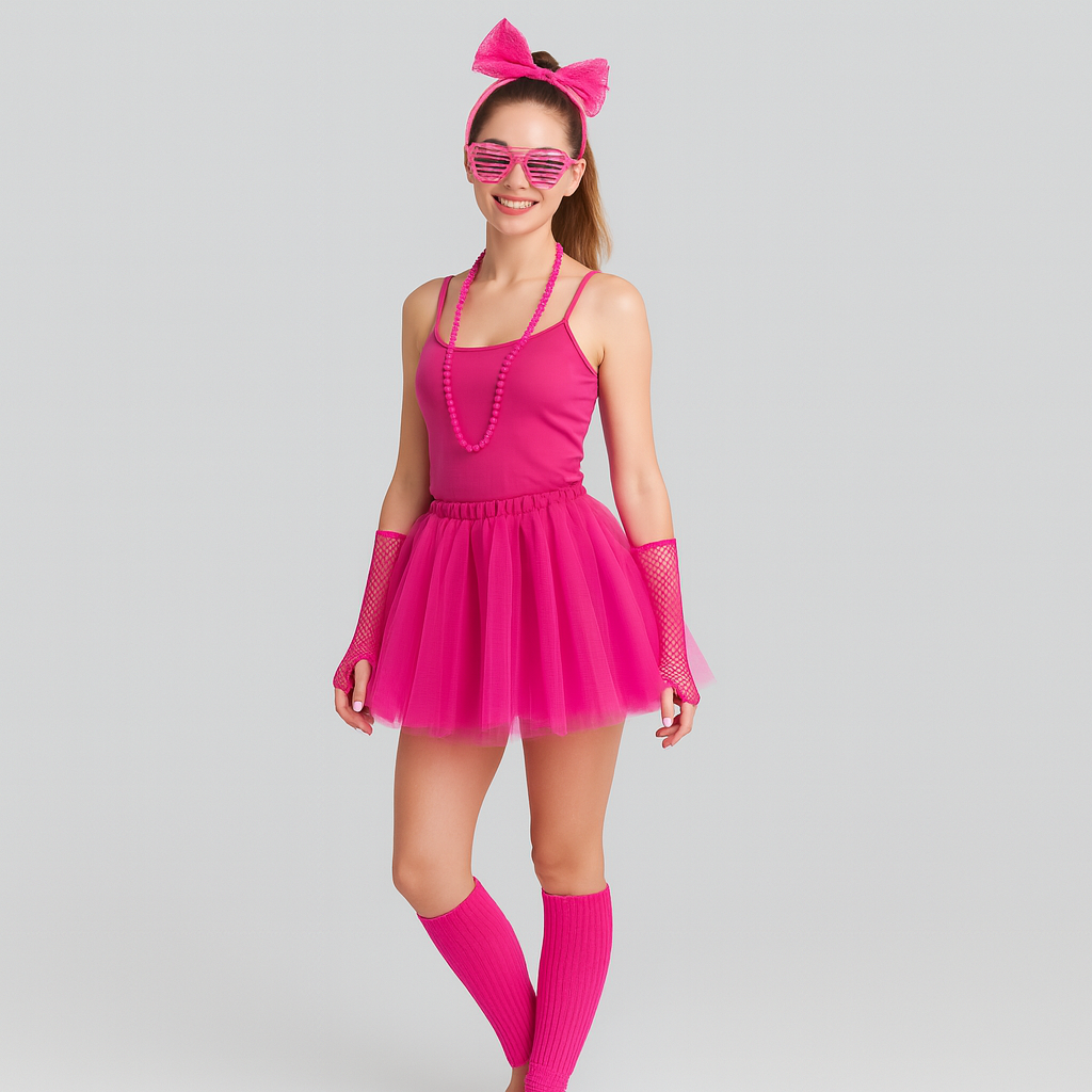 80er Jahre Damen Kostümset – Retro 6-teiliges Outfit für Party & Halloween