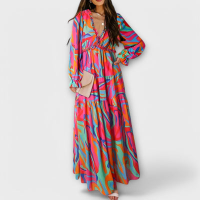Lillian | Romantisches, transparentes Maxikleid mit floralem Design