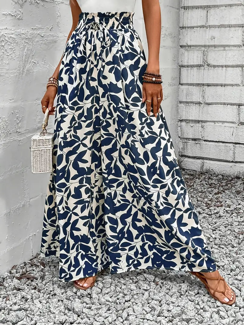 Ivy – Marineblaue Hose mit weitem Bein und Blattmuster