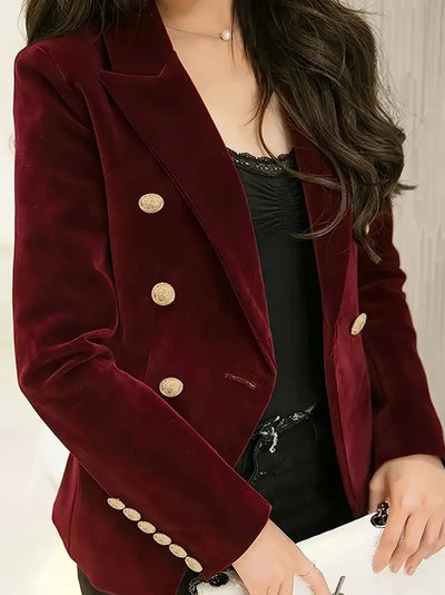 Elegante burgunder samtjacke für famen - schlankmacher-blazer
