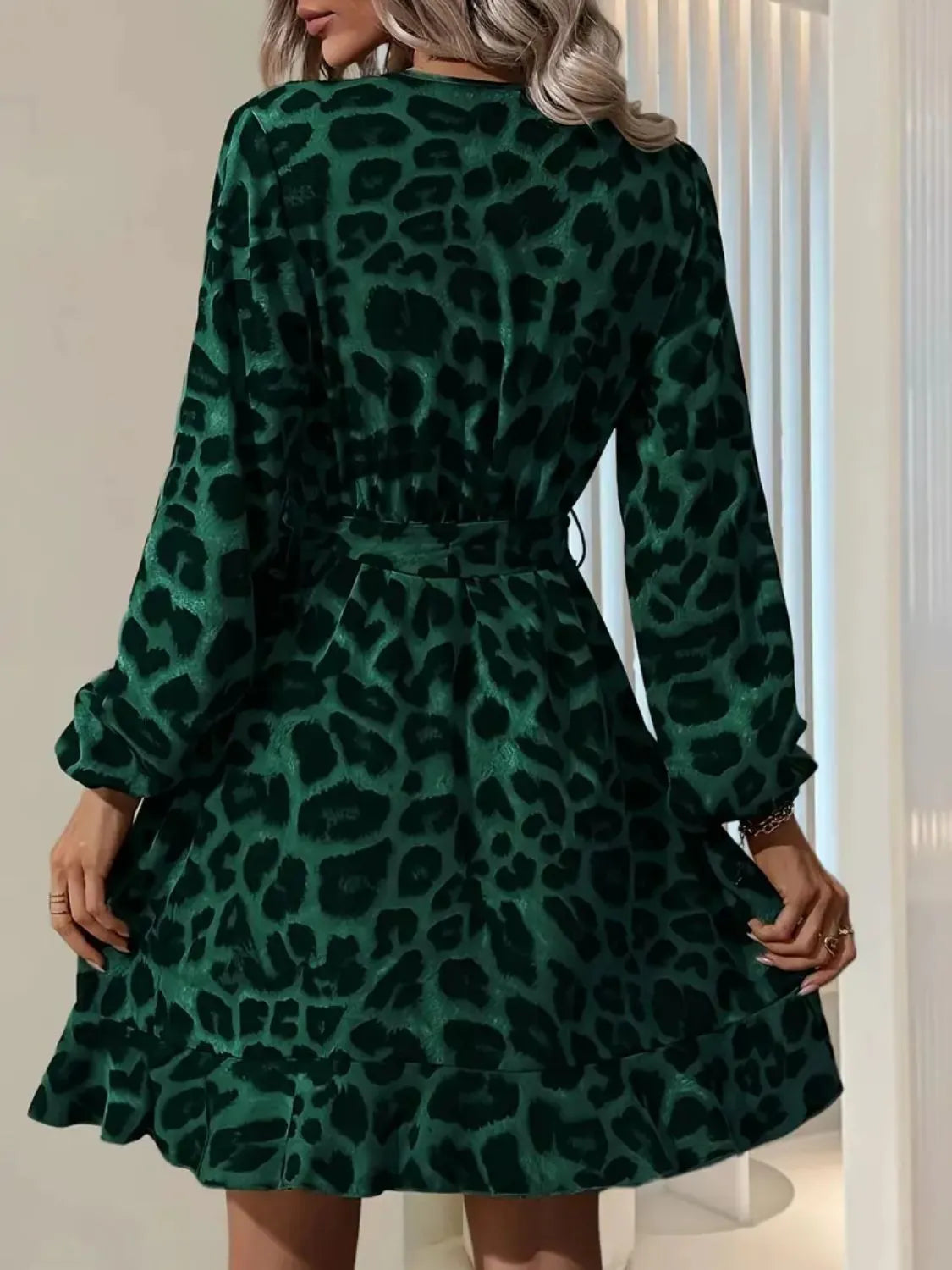 Printed Surplice Balloon Sleeve Mini Dress
