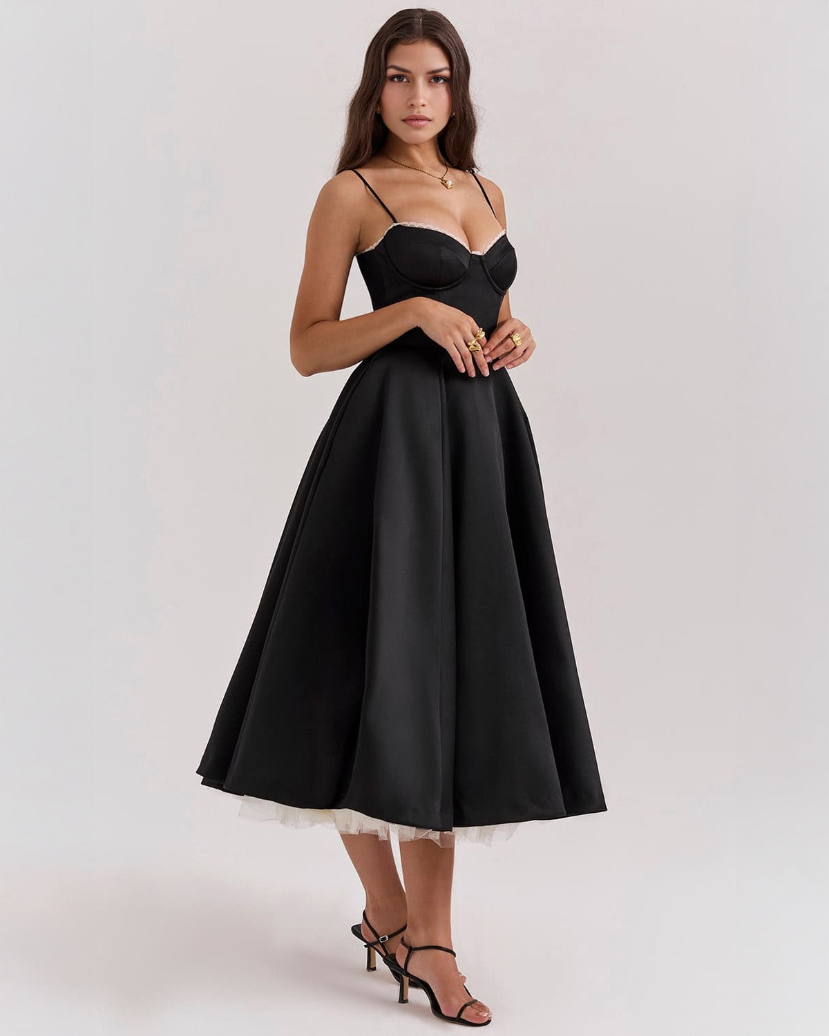 Paula | Duchesse-Satin Midikleid Mit Corsage