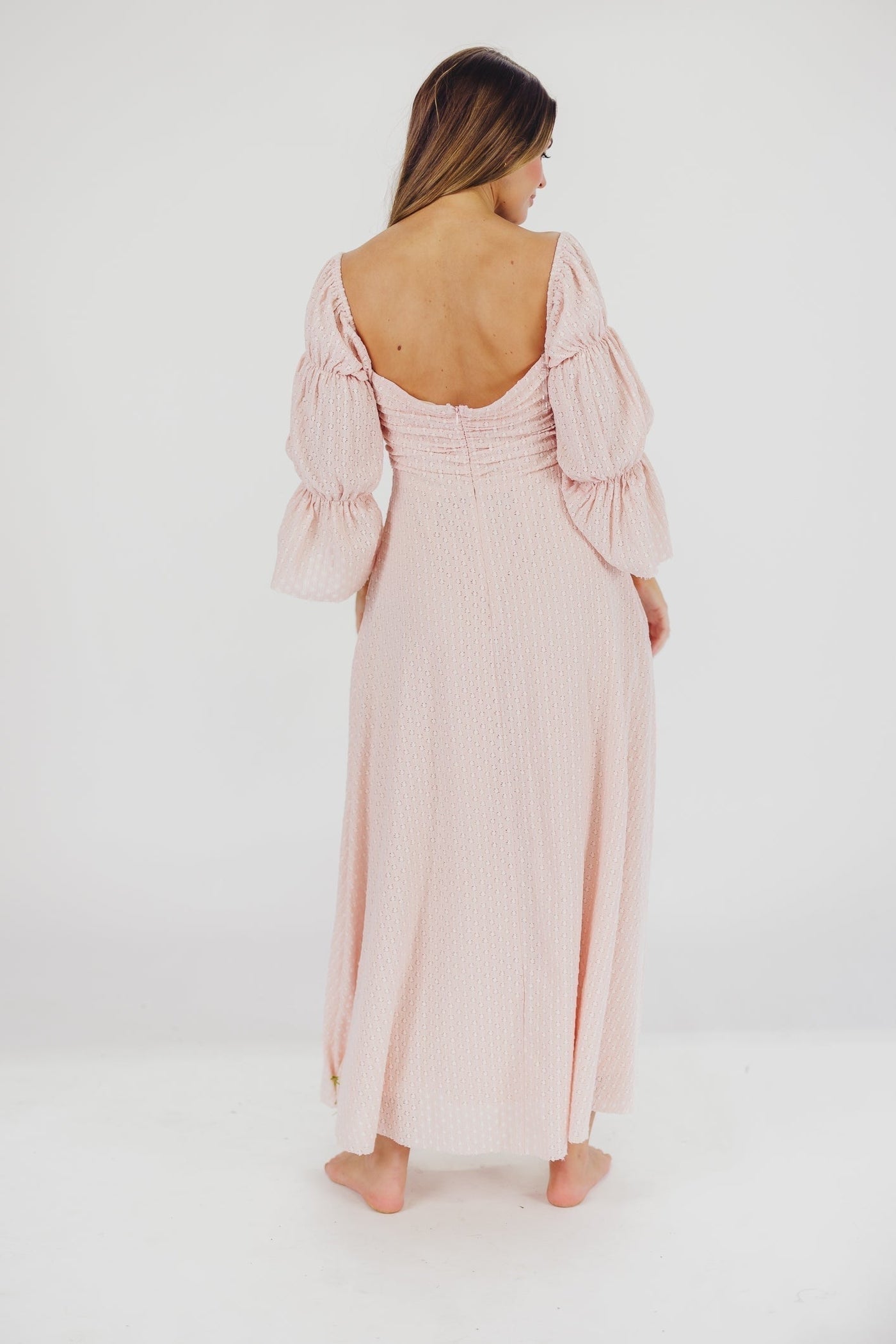 Corrine - langes Kleid mit rüschenärmeln und taschen - ballerina-pink - stoßfest