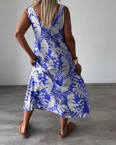 LUCY ÄRMELLOSES KLEID MIT BLÄTTERMUSTER