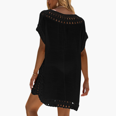 Häkel-Strandkleid mit V-Ausschnitt - Damen Sommer Cover-up