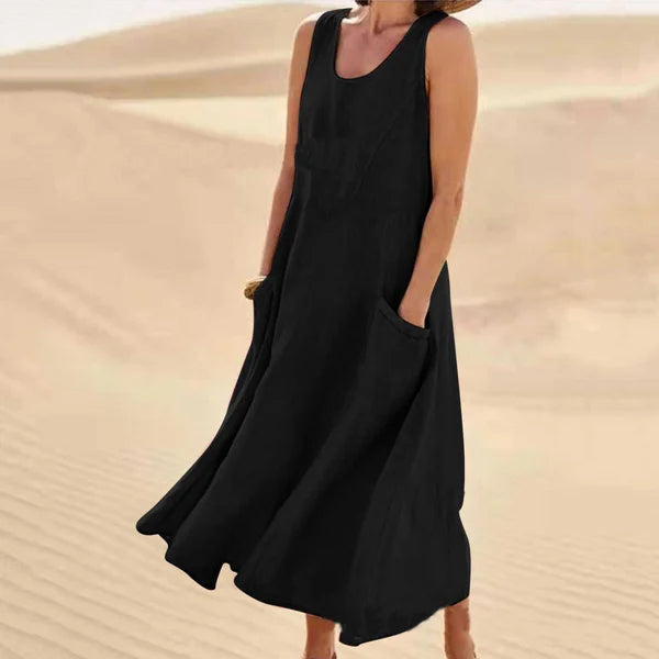 Jazmine – Luftiges, ärmelloses Maxikleid aus Leinenmischung