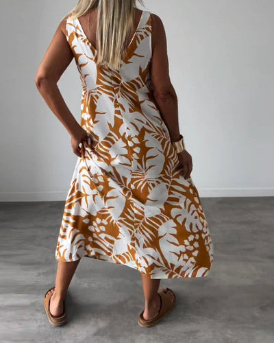 LUCY ÄRMELLOSES KLEID MIT BLÄTTERMUSTER