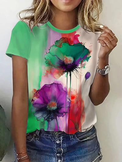 Frieda | t-shirt mit blumendruck und kurzen armeln