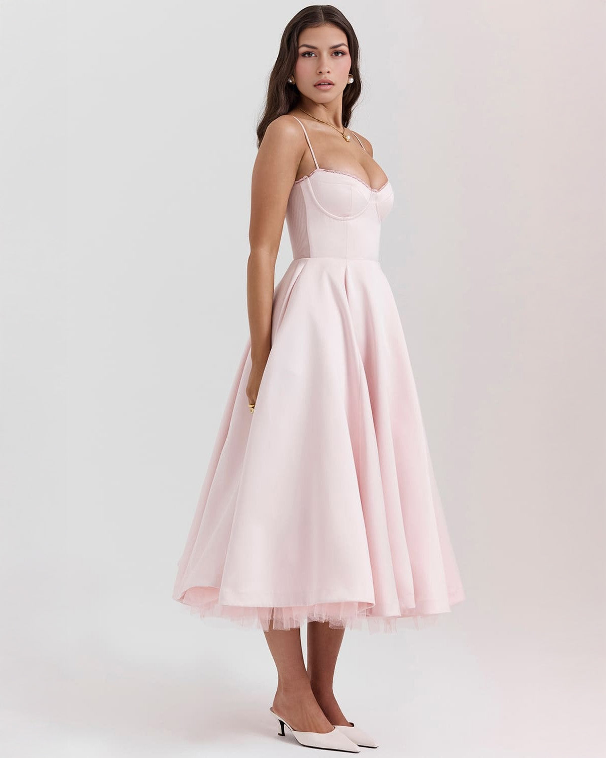Paula | Duchesse-Satin Midikleid Mit Corsage