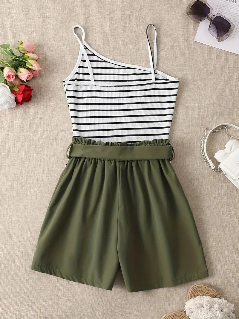 Susanne | Gestreifte asymmetrische Shorts Set