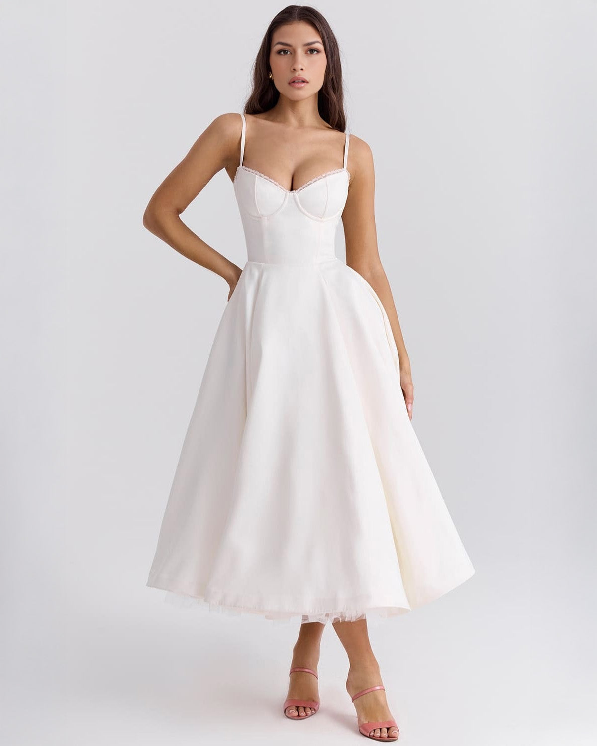 Paula | Duchesse-Satin Midikleid Mit Corsage