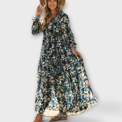 Lillian | Romantisches, transparentes Maxikleid mit floralem Design