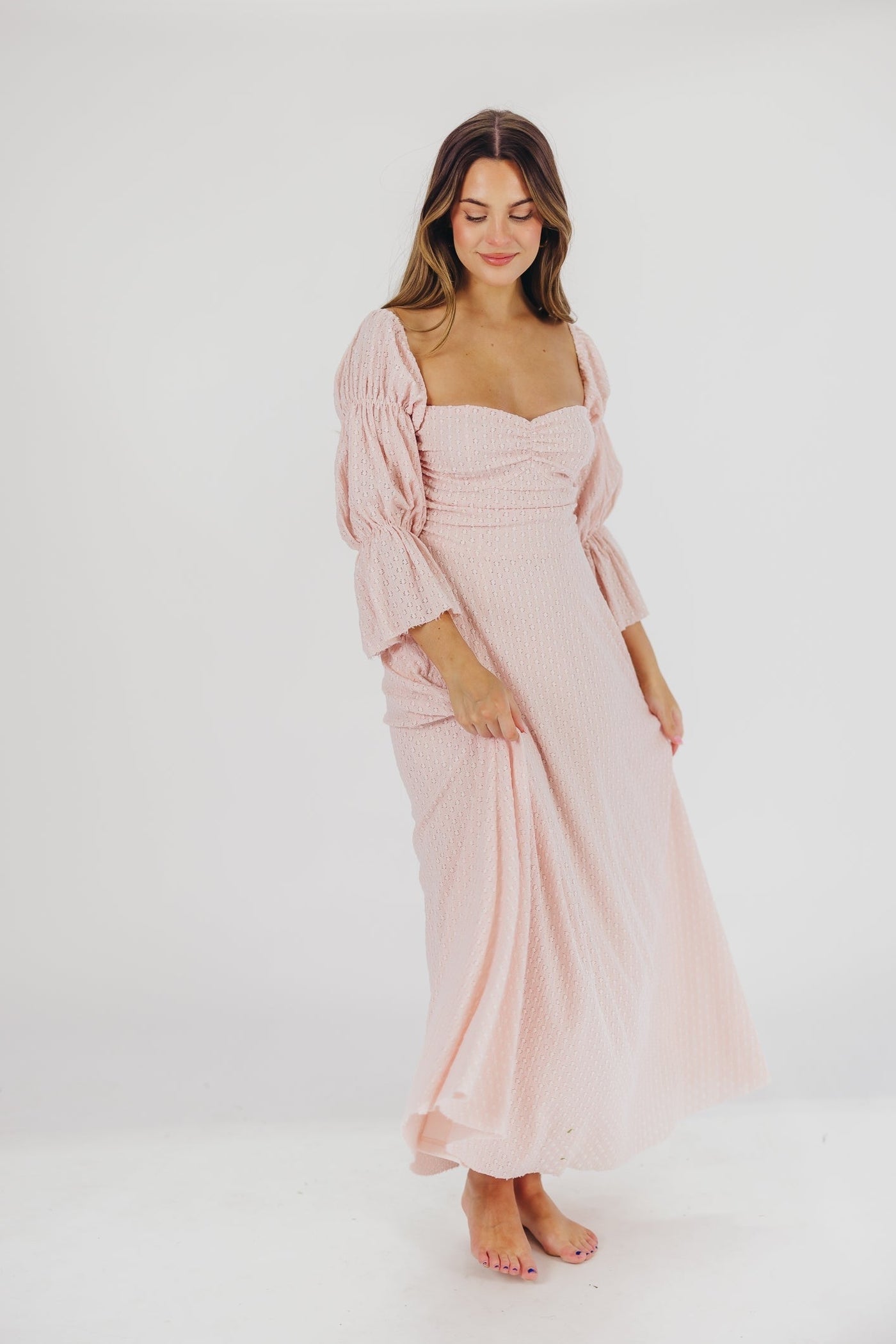 Corrine - langes Kleid mit rüschenärmeln und taschen - ballerina-pink - stoßfest