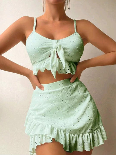 Damen Zweiteiler – Baumwolle – Ärmelloses Top & Weite Hose – Sommer