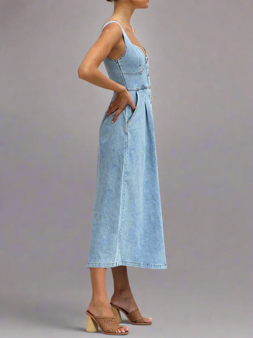 Dunja™ | Denim-Kleid Mit Knopfleiste Und Seitenschlitz
