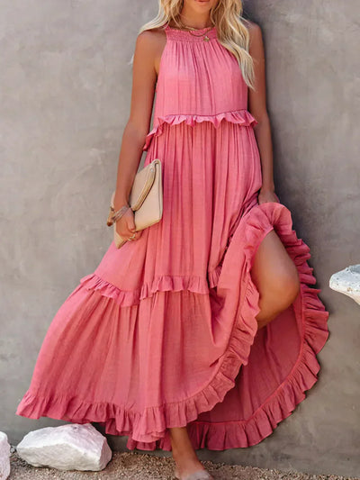 Boho Maxikleid mit Volants & Neckholder-Ausschnitt – Sommerlich & Feminin