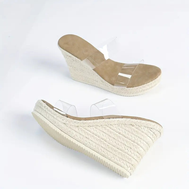 Lilou – Espadrille-Pantoletten mit transparentem Riemen und Keilabsatz
