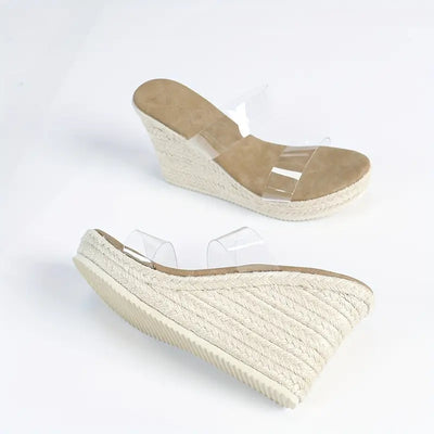 Lilou – Espadrille-Pantoletten mit transparentem Riemen und Keilabsatz