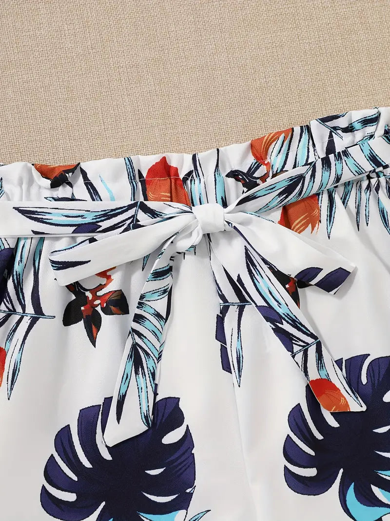 Cera – Zweiteiliges Set aus ärmellosem Top und Shorts im Tropical-Stil