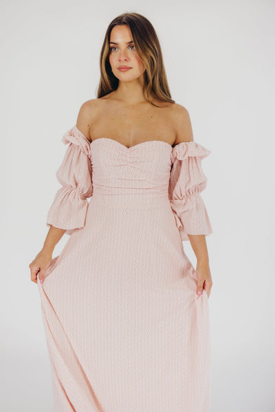 Corrine - langes Kleid mit rüschenärmeln und taschen - ballerina-pink - stoßfest