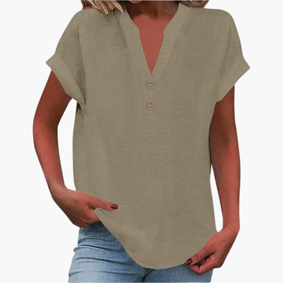 Damen Kurzarmshirt mit V-Ausschnitt und lockerer Passform