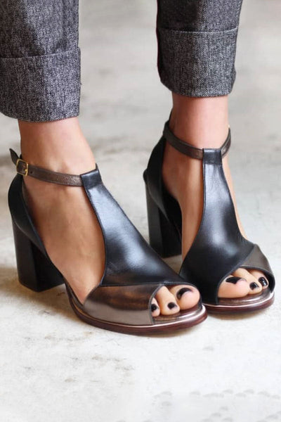Nadaria | Schwarze Peep-Toe-Sandalen mit Absatz im Patchwork-Design