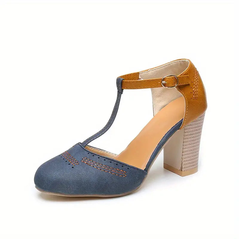 Aureven – Vintage T-Riemen-Pumps mit Blockabsatz