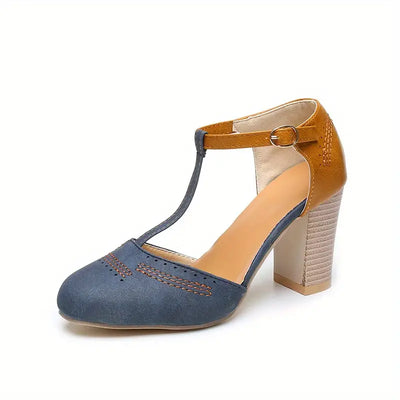 Aureven – Vintage T-Riemen-Pumps mit Blockabsatz