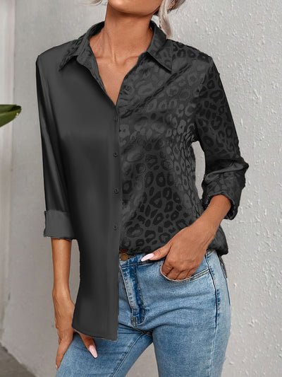 Gwendolyn – Zweifarbiges Satinhemd Mit Leopardenmuster Und Jacquard Knopfleiste