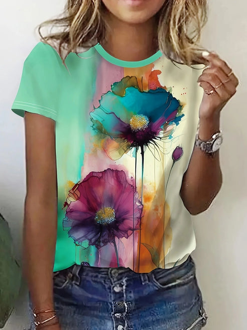 Frieda | t-shirt mit blumendruck und kurzen armeln