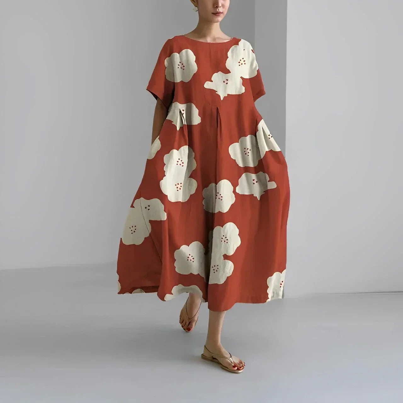 Akio – Oversize-Maxikleid aus Baumwolle mit Blumenmuster
